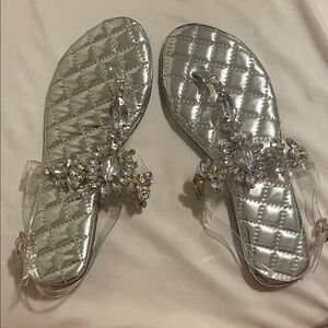 Elegant Silver & Gold/Clear Rhined Stone Crystal Sandals (Size 9 USWomen)